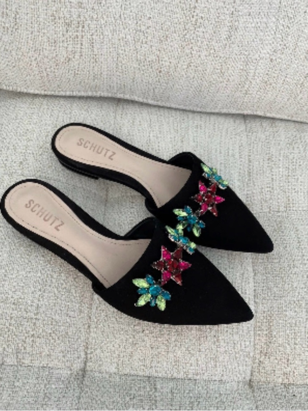 SCHUTZ Rebeca Embellished Leather Mule Size 8.5